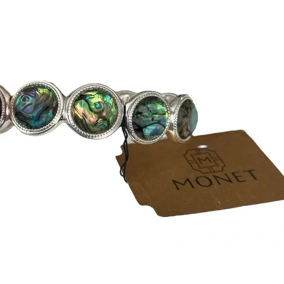 Monet Silver and Blue Stretch Bracelet with Cabochon Stones - Picture 5 of 6